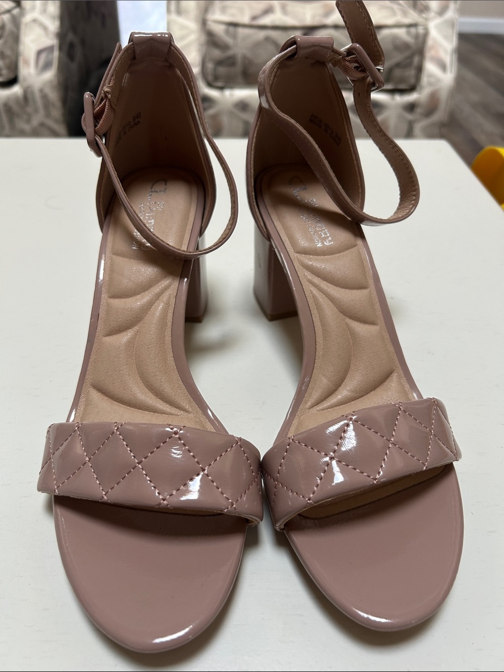 CL by Laundry Quilted Patent Block Heel Sandals - Mauve Pink